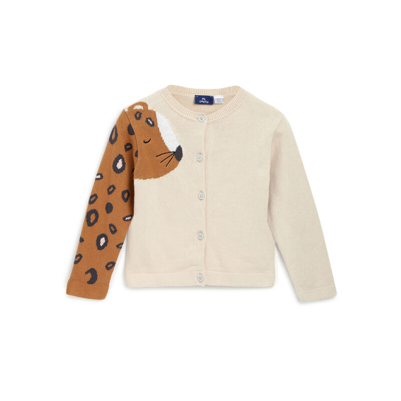 Girls Light Natural Printed Cardigan image number 0